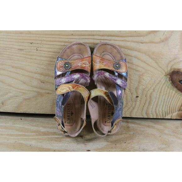 L'Artiste Spring Step Sandals Womens 6.5 Sumach Rhinestone Floral Print Wedge - Picture 6 of 8